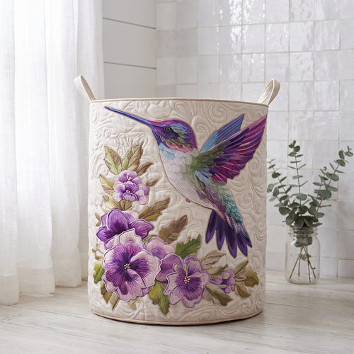 hummingbird in bloom quilted laundry basket