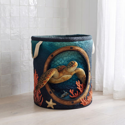 sea turtle quilted laundry basket