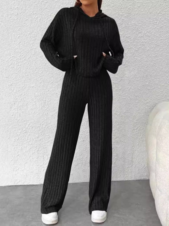 OLIVIA | LOOSE HOODED KNITTED STRIPED LONG SLEEVED SET