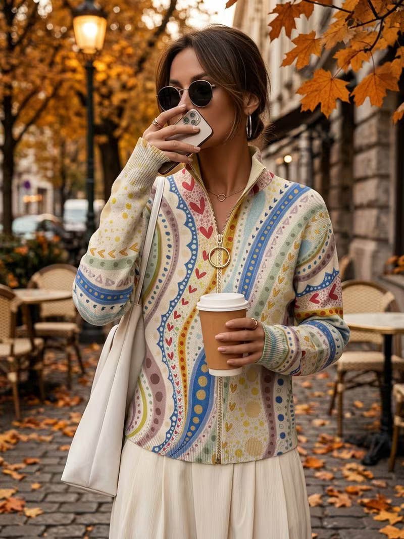 WILHELMINA | PAINTED PAISLEY ZIP CARDIGAN