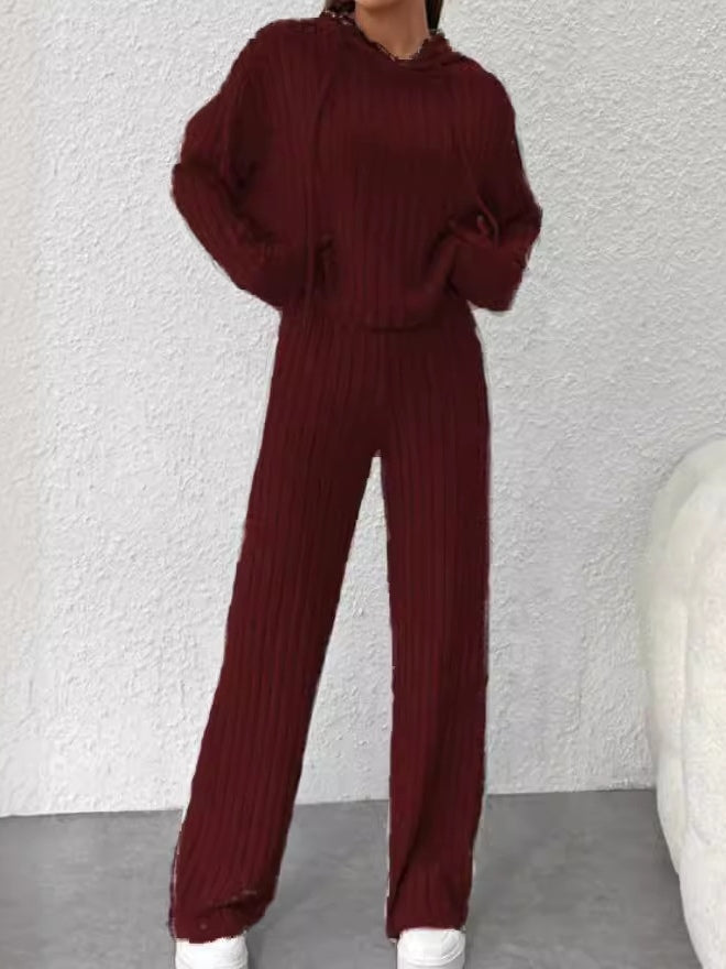 OLIVIA | LOOSE HOODED KNITTED STRIPED LONG SLEEVED SET