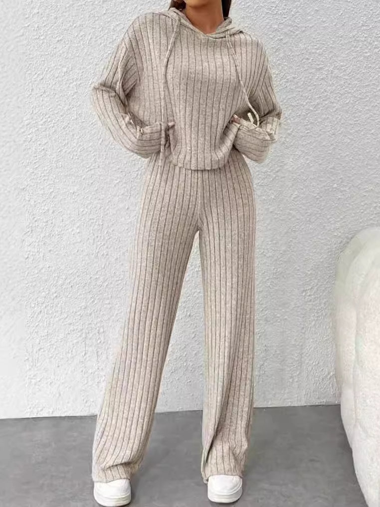 OLIVIA | LOOSE HOODED KNITTED STRIPED LONG SLEEVED SET