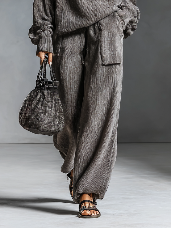 EVELYN | WOMEN'S CASUAL CORDUROY HOODED SWEATSHIRT STRAIGHT PANTS SET