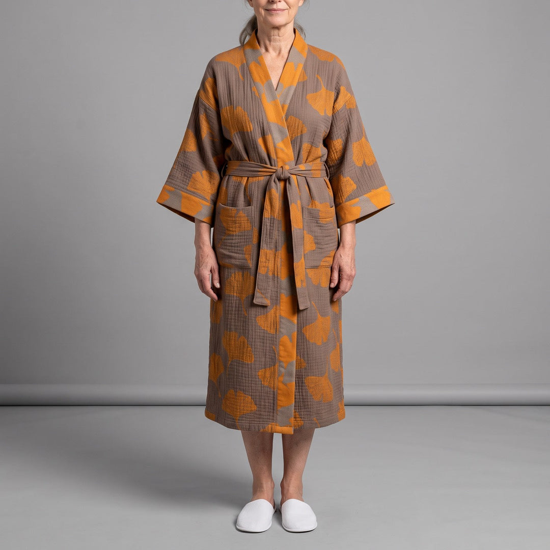 ISOLDE | GRAY AND GOLD GINKGO LEAF ROBE