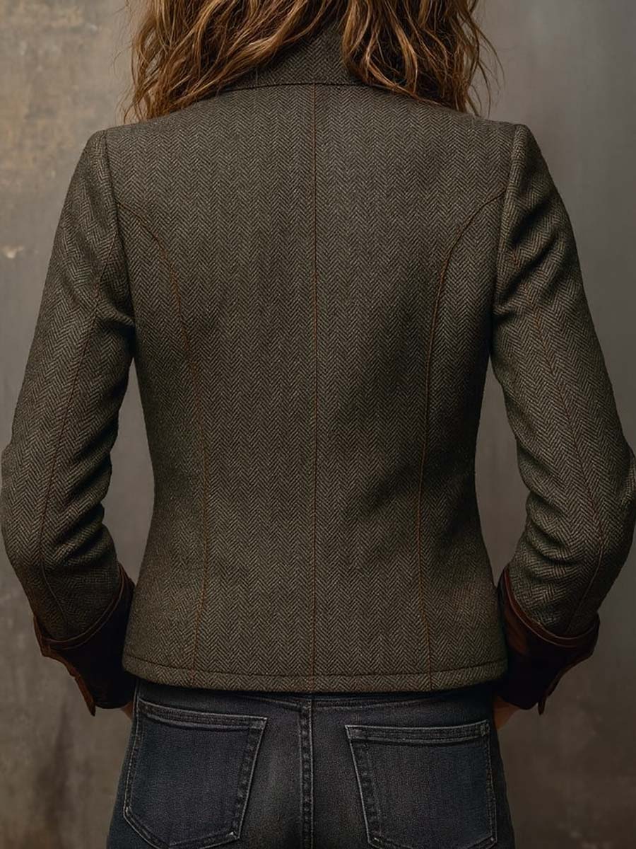 CLARISSA | HERRINGBONE CONTRAST TRIM BLAZER