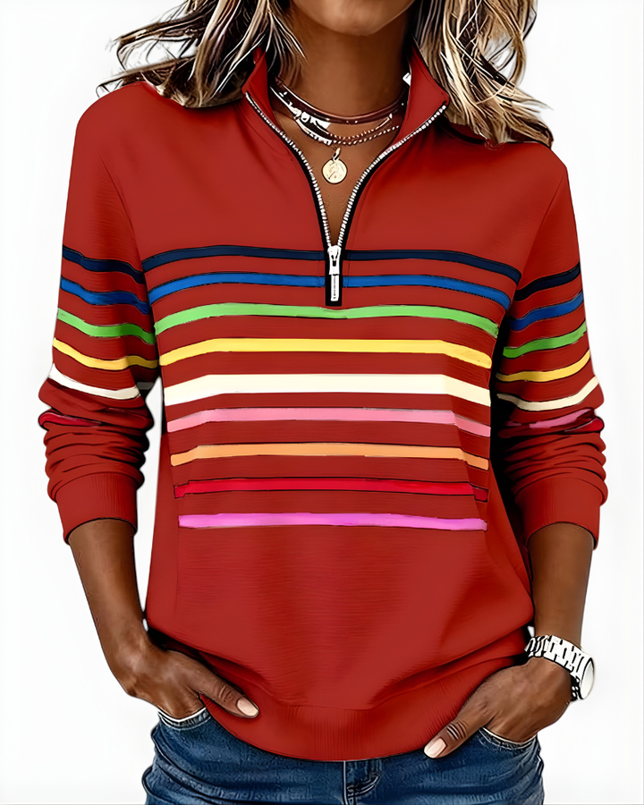 PRISCILLA | STRIPED ZIP SWEATER