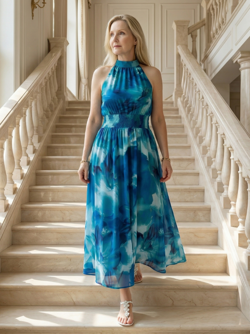 SYLIN | GATHERED HALTER MIDI DRESS