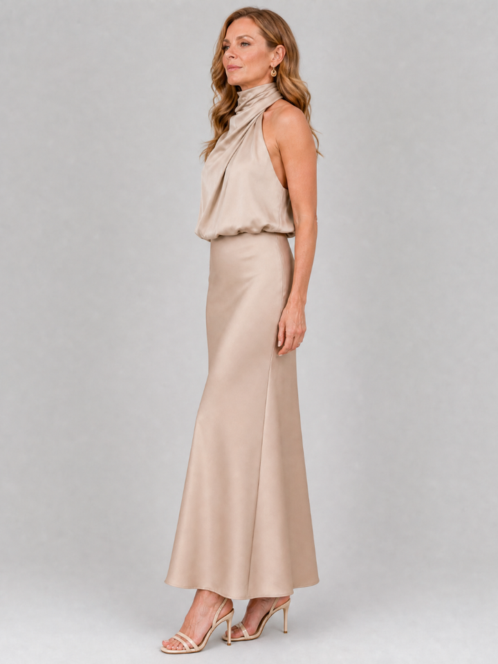 NOPAL | SLEEVELESS DRAPED NECK MIDI DRESS