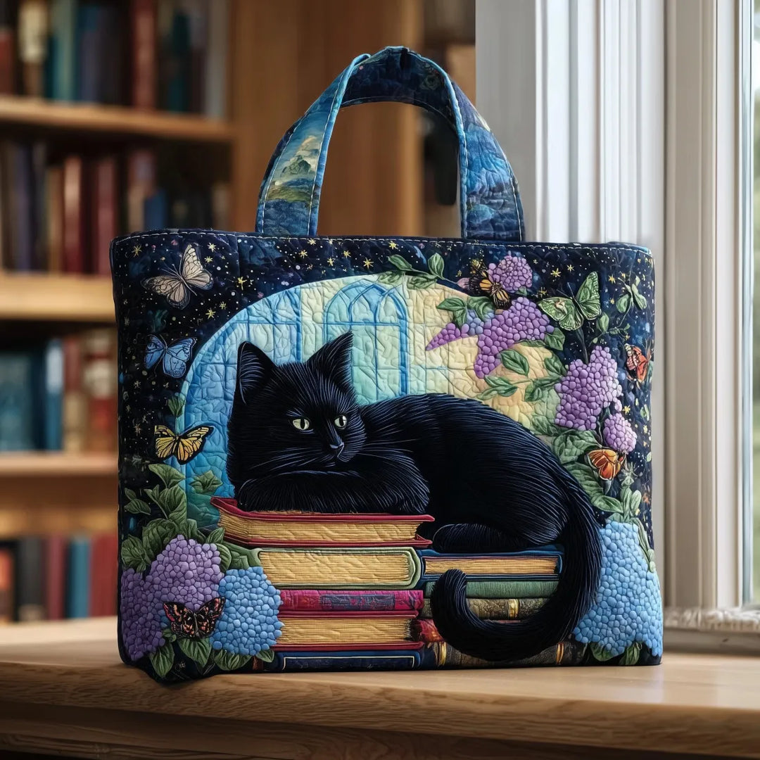 CHARLOTTE | HANDCRAFTED BLACK CAT ON BOOKS BAG
