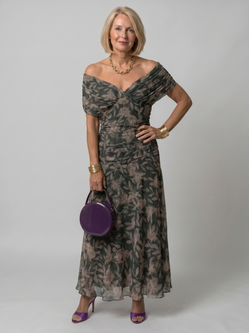 CALEN | OFF SHOULDER FLOW MIDI DRESS
