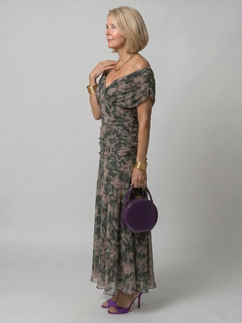 CALEN | OFF SHOULDER FLOW MIDI DRESS