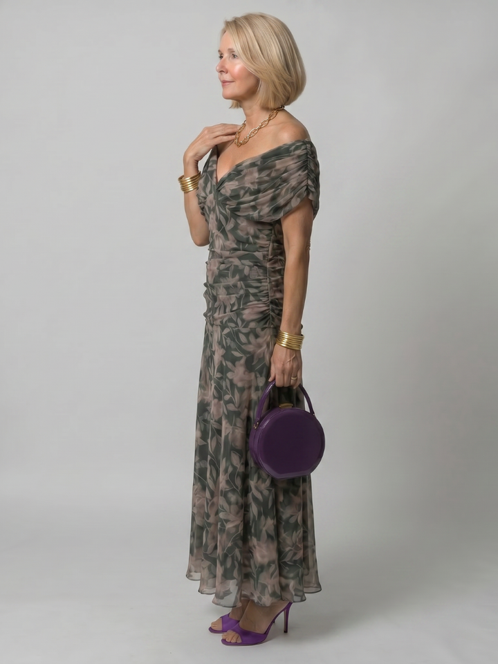 CALEN | OFF SHOULDER FLOW MIDI DRESS