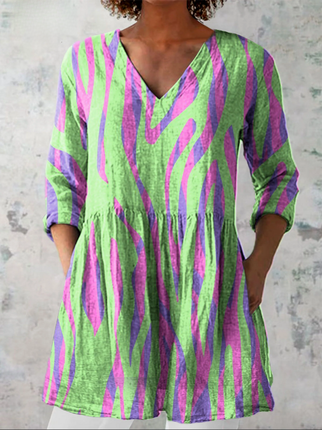 OCEANE | LONG BLOUSE WITH V-NECK