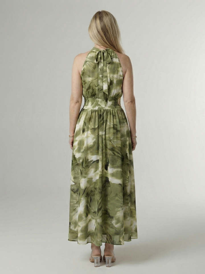SYLIN | GATHERED HALTER MIDI DRESS