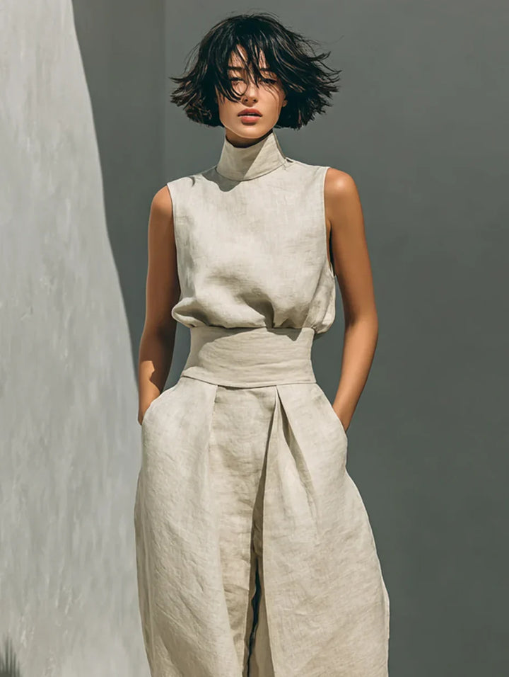 FLOR | MINIMALIST WOMEN’S TWO-PIECE SET WITH SLEEVELESS BLOUSE