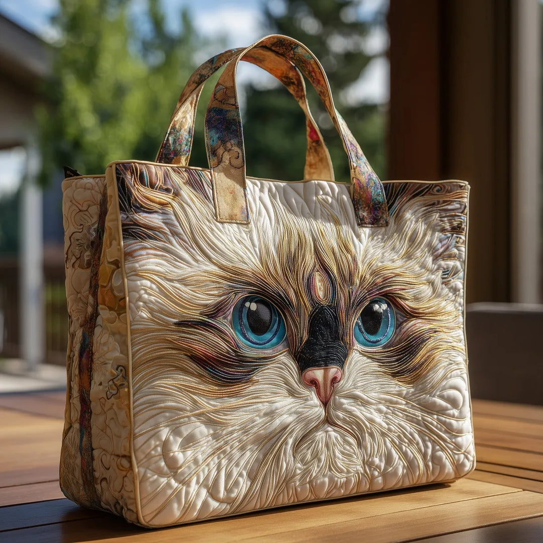 IVY | HANDCRAFTED WHITE CAT BAG WITH BLUE EYES