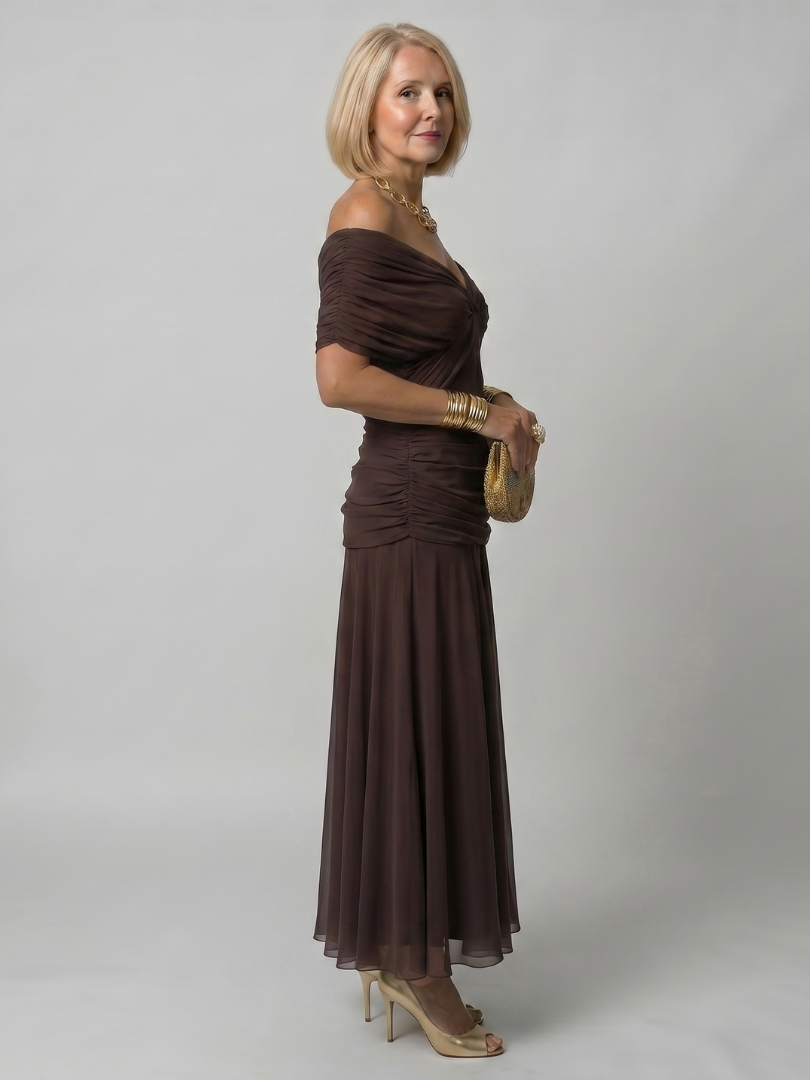 CALEN | OFF SHOULDER FLOW MIDI DRESS