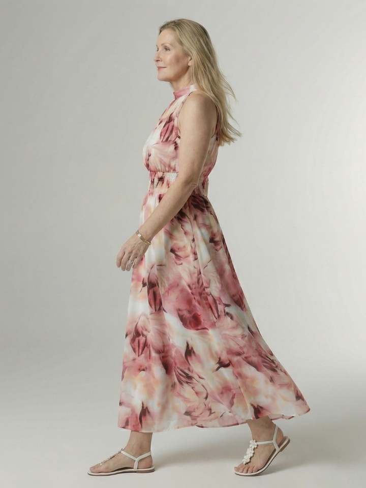 SYLIN | GATHERED HALTER MIDI DRESS