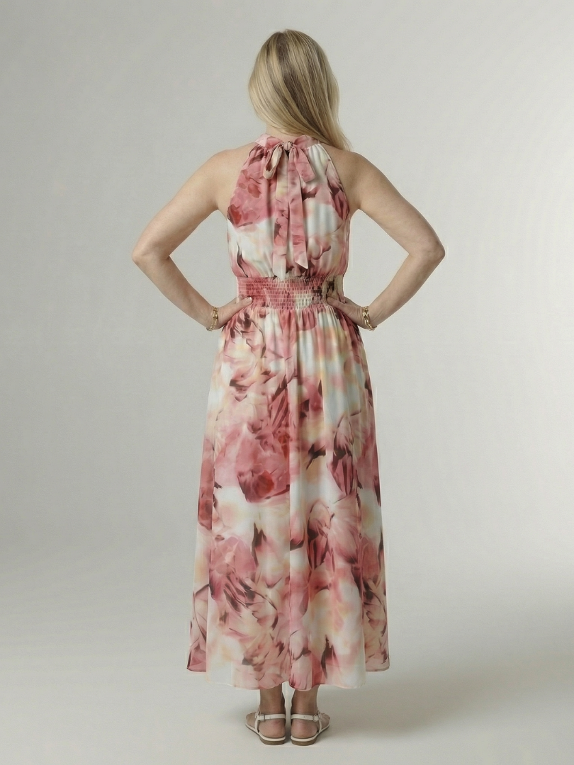 SYLIN | GATHERED HALTER MIDI DRESS