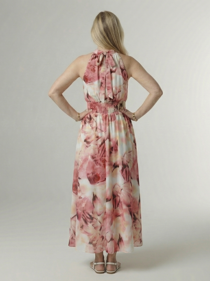 SYLIN | GATHERED HALTER MIDI DRESS