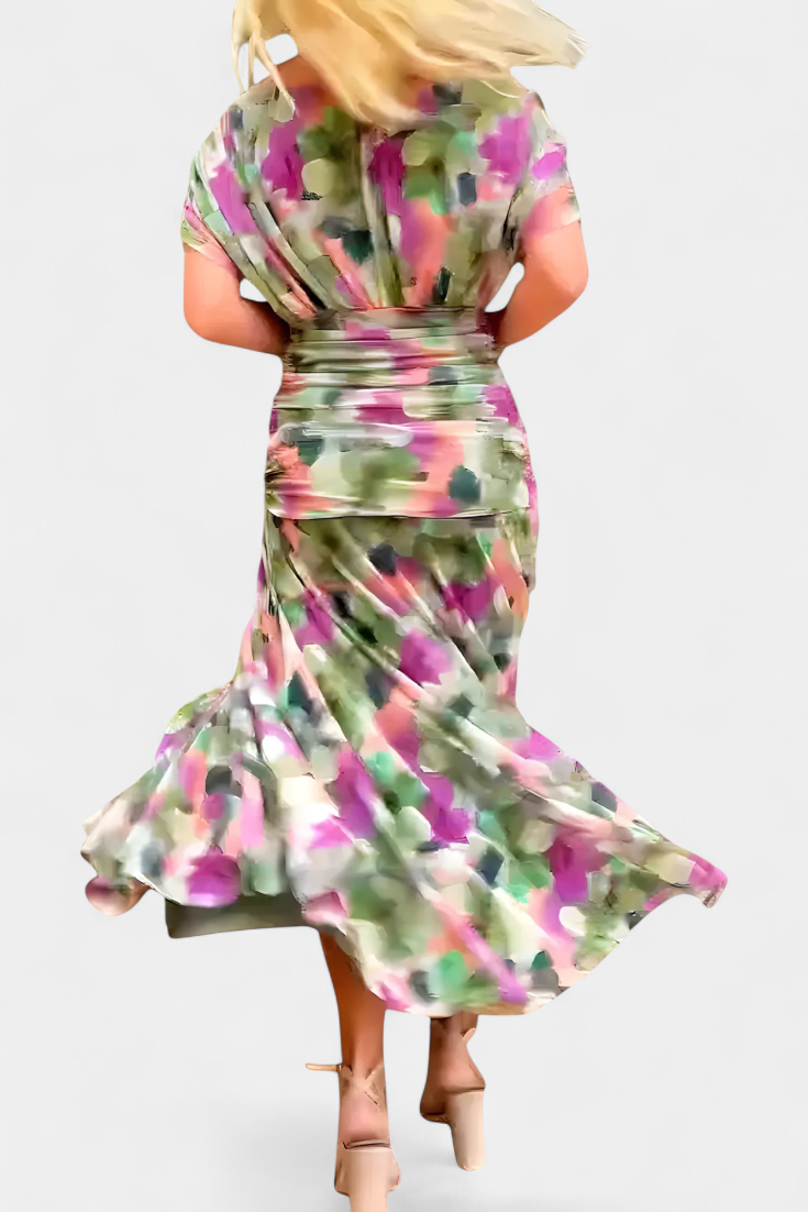 ROSALIE | LONG FLORAL V-NECK DRESS