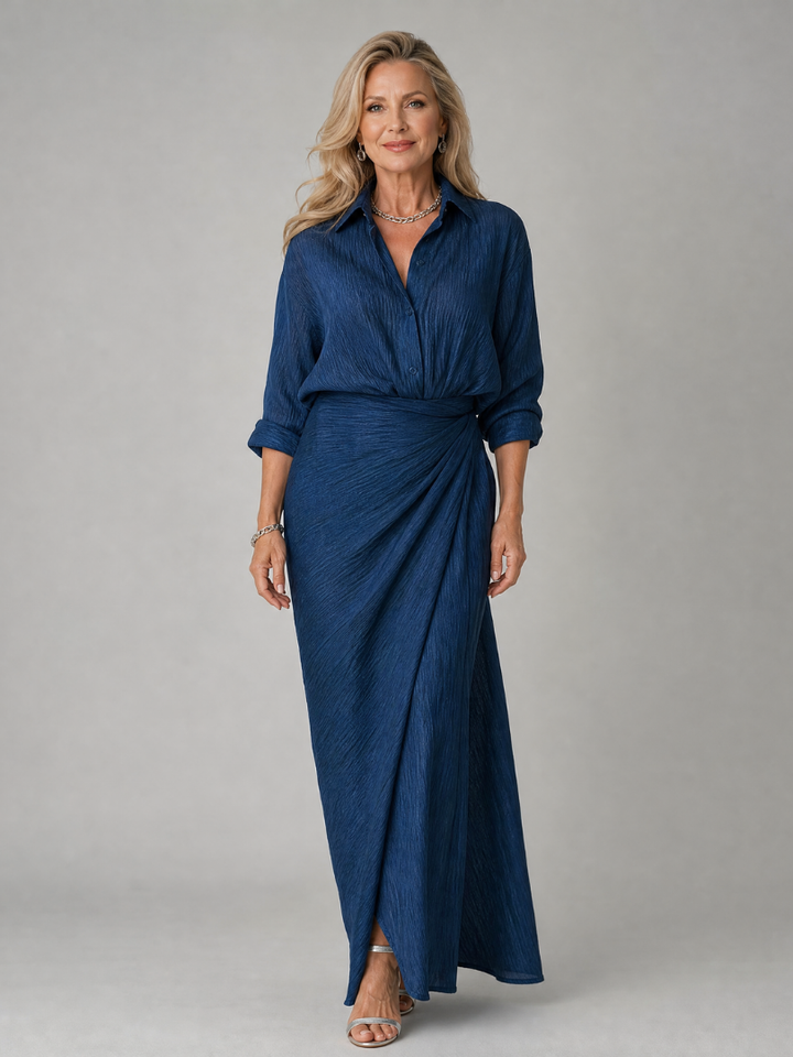 MIRQUE | LONG SLEEVE WRAP FRONT MAXI DRESS