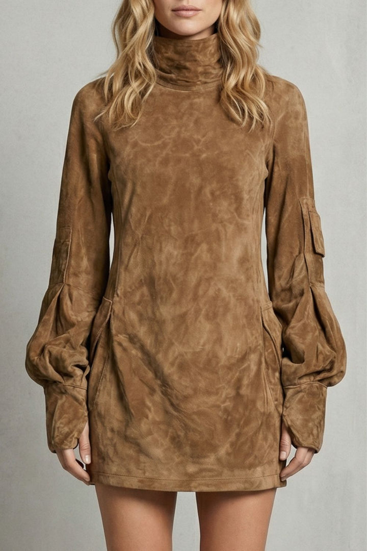 MARCELLA | HIGH NECK SILHOUETTE – SUEDE-EFFECT MINI DRESS