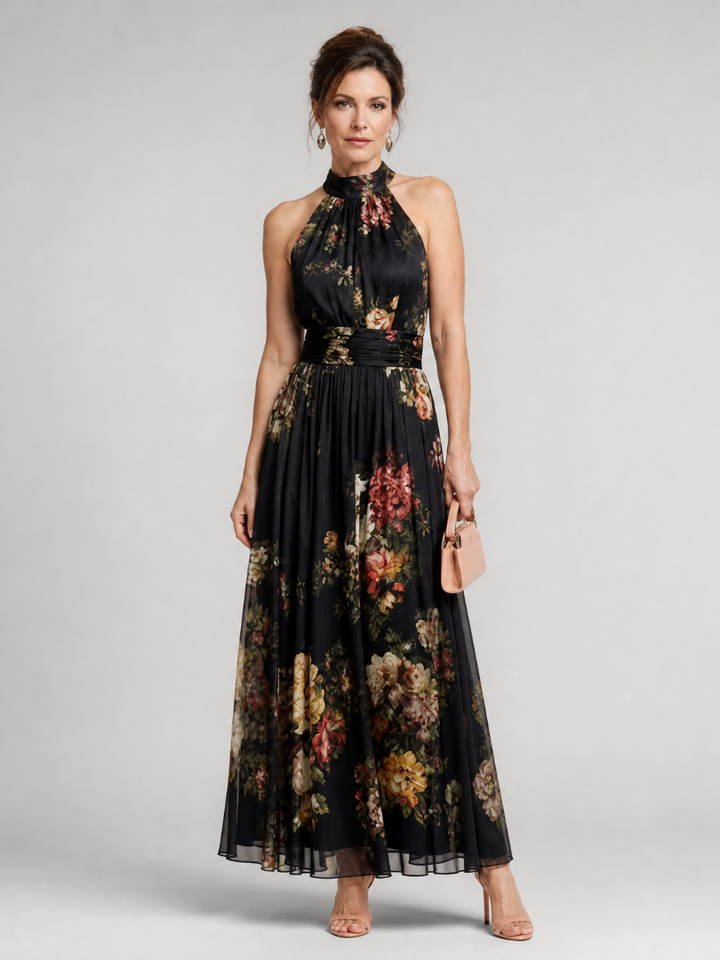 SIOR | FLORAL HALTER NECK MIDI DRESS