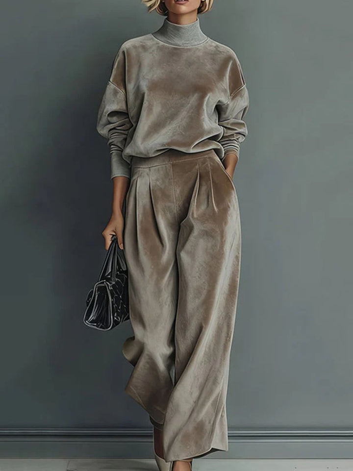 OLIVIA | TAUPE VELVET TURTLENECK SUIT
