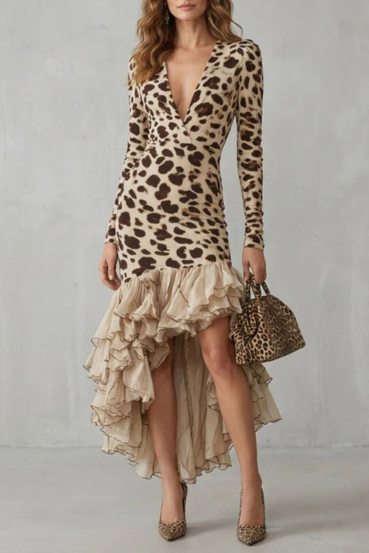 LIORAÉ | RUFFLED HEM – LEOPARD PRINT MIDI DRESS