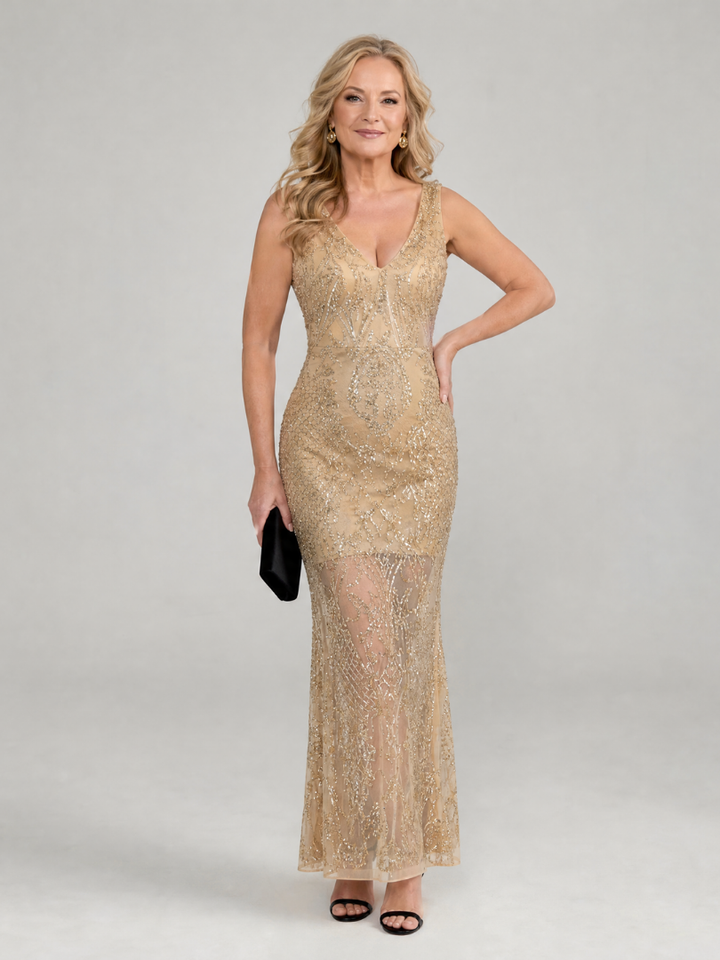 SIREA | SEQUIN SLEELESS SHEER PANEL MIDI DRESS