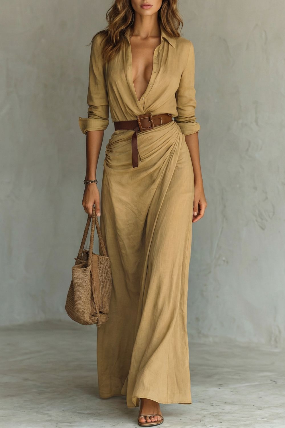 AZURA | BUTTON-DOWN WRAP BELTED MAXI DRESS