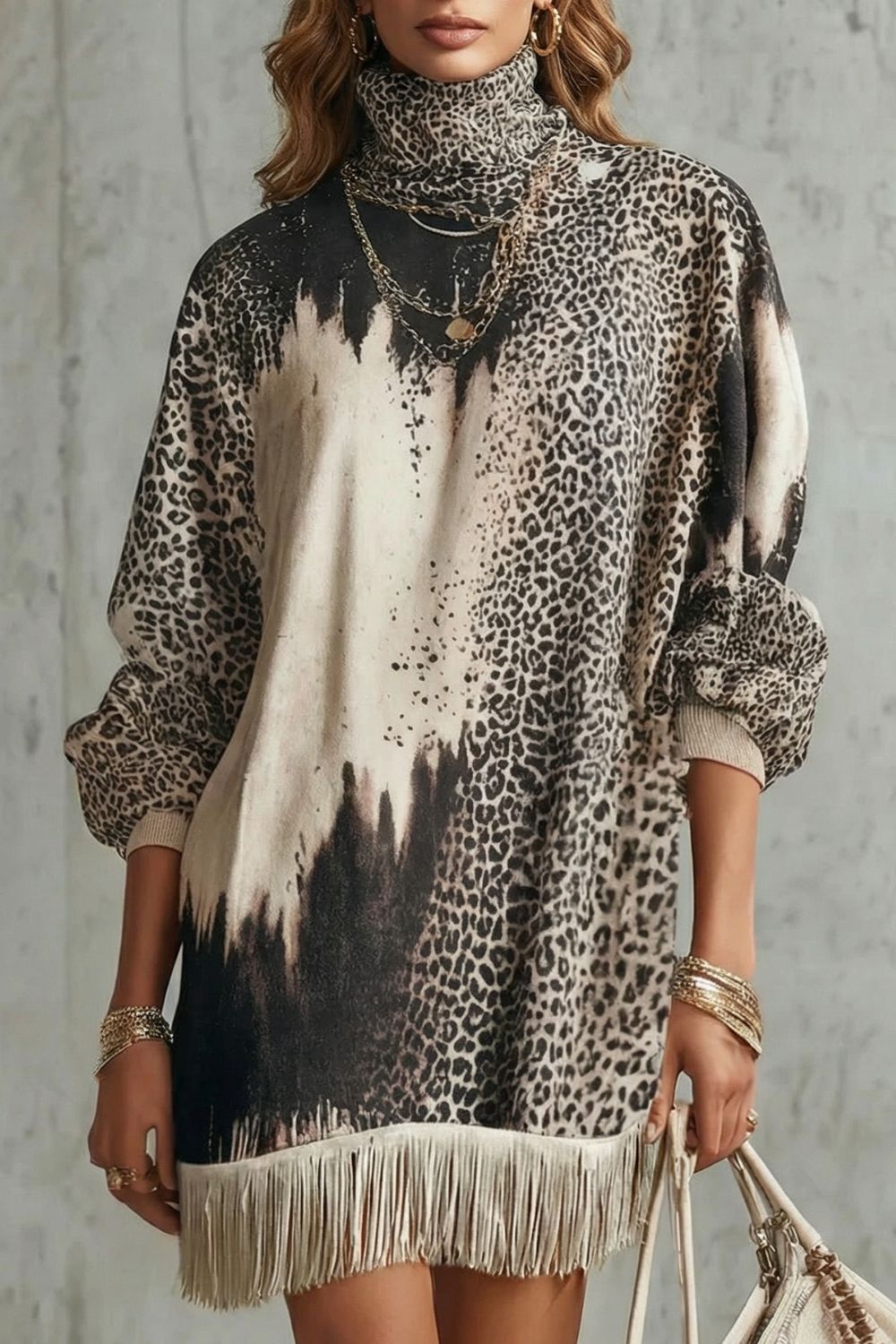 SOLENNE | FRINGED HEMLINE – LEOPARD MINI DRESS