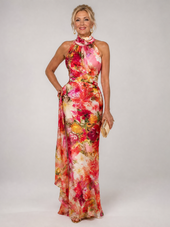 ELISABETTA | HALTER NECK FLORAL PRINT MAXI DRESS