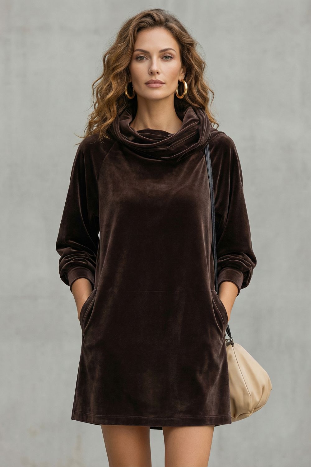 MORENA | VELVET DRAPE COMFORT – COWL NECK MINI DRESS