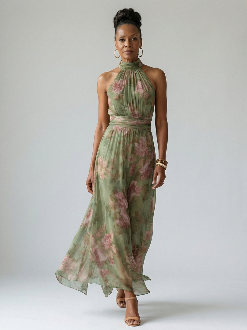 MIRELLE | GATHERED HALTER MIDI DRESS
