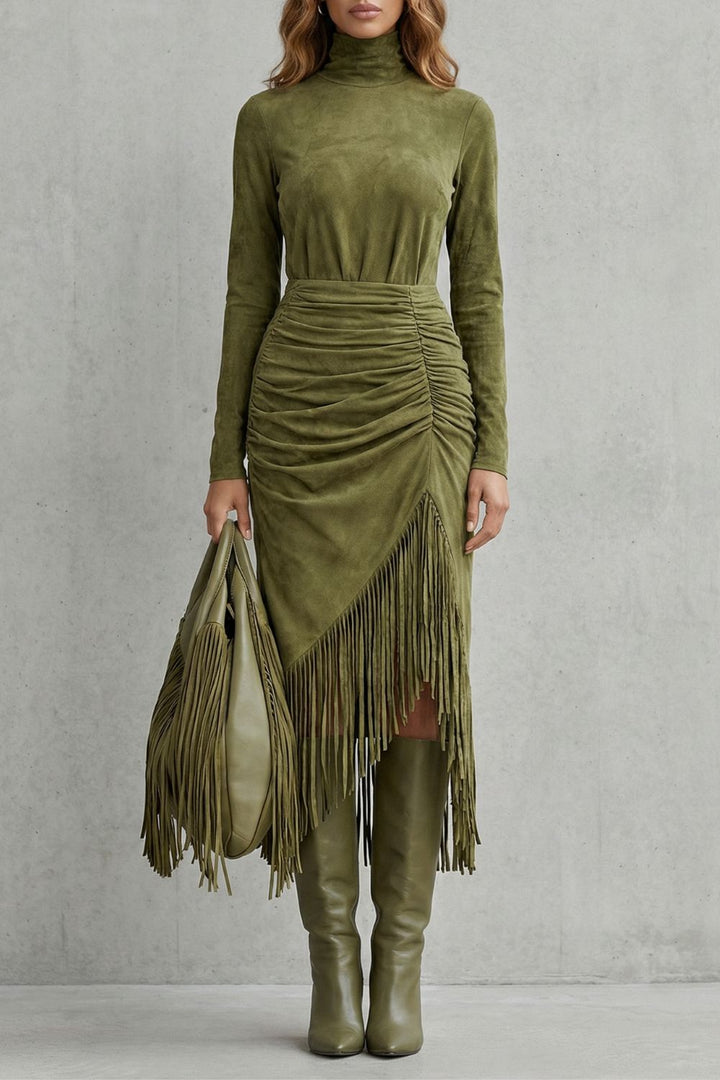 SOLÉNA | RUCHED FRINGE DETAIL – MIDI DRESS