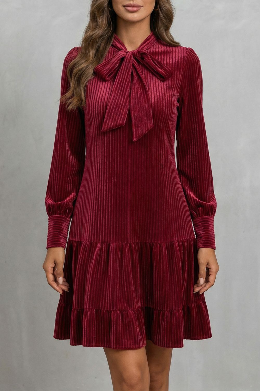 VALERIANE | BOW TIE DETAIL – VELVETY CORDUROY MINI DRESS