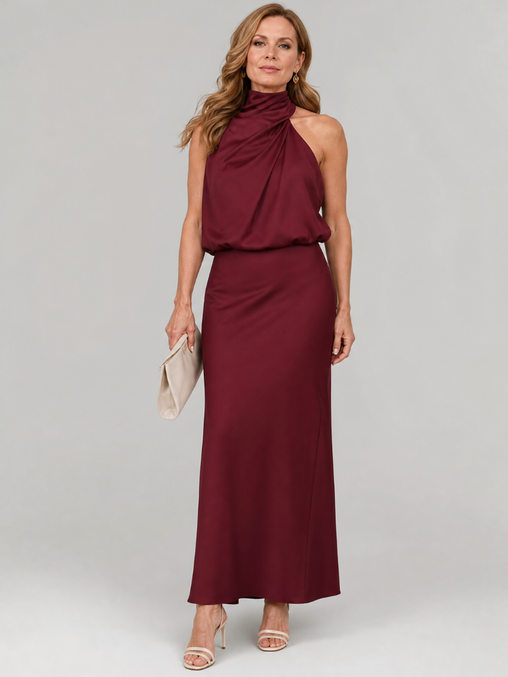 NOPAL | SLEEVELESS DRAPED NECK MIDI DRESS
