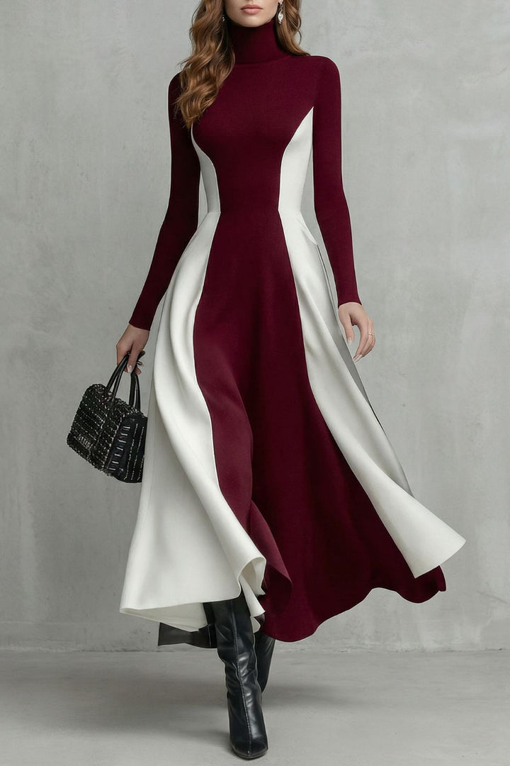 MARIVEILLE | SCULPTED CONTRAST FLOW – TURTLENECK DRESS