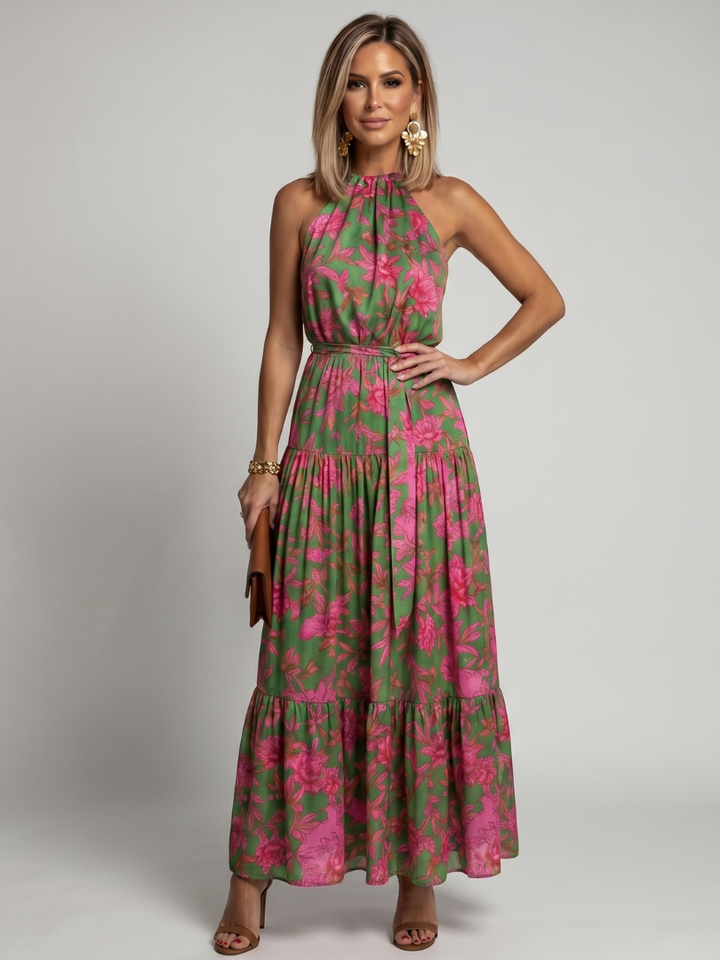 ROWEN | DRAPED HALTER MIDI DRESS