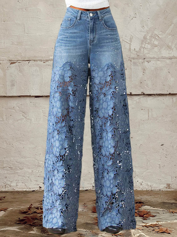 LEANNE | WOMEN'S LACE AND PATCHWORK JEANS WITH MID RISE