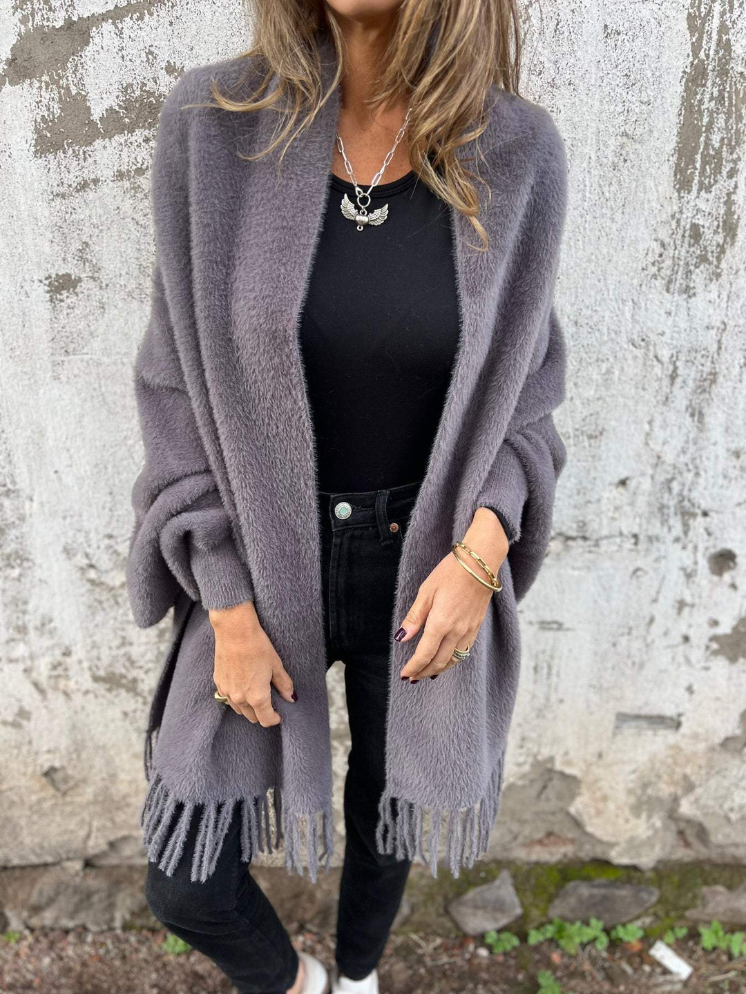LORRAINE | LONG-SLEEVED COAT WITH TASSELS