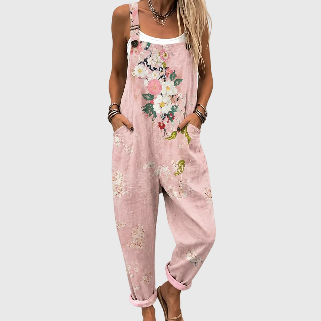 PINK FLORAL OVERALLS WITH SOFT COMFORT