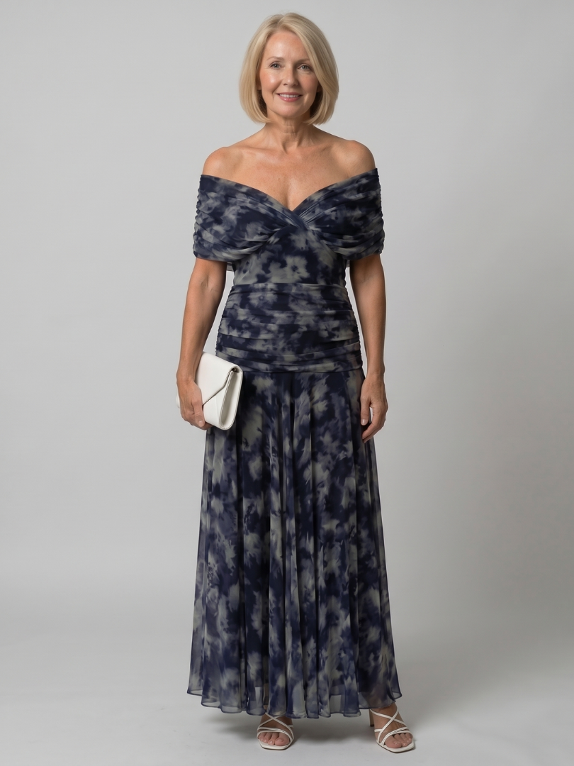 CALEN | OFF SHOULDER FLOW MIDI DRESS