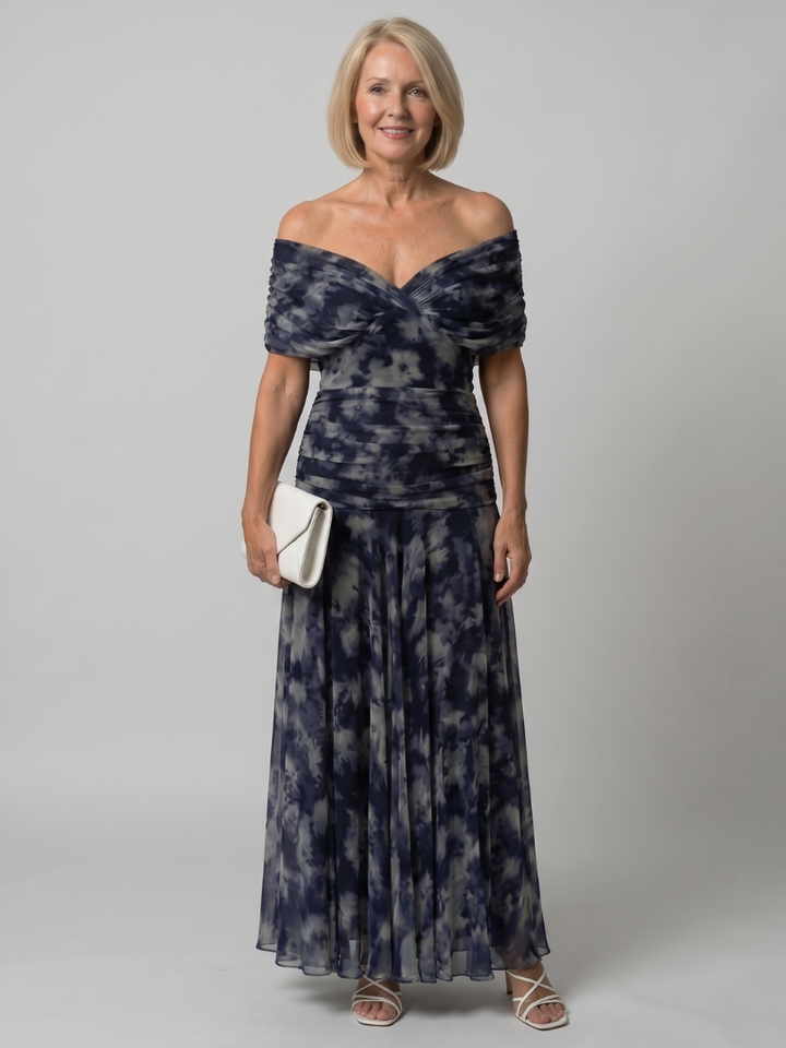CALEN | OFF SHOULDER FLOW MIDI DRESS