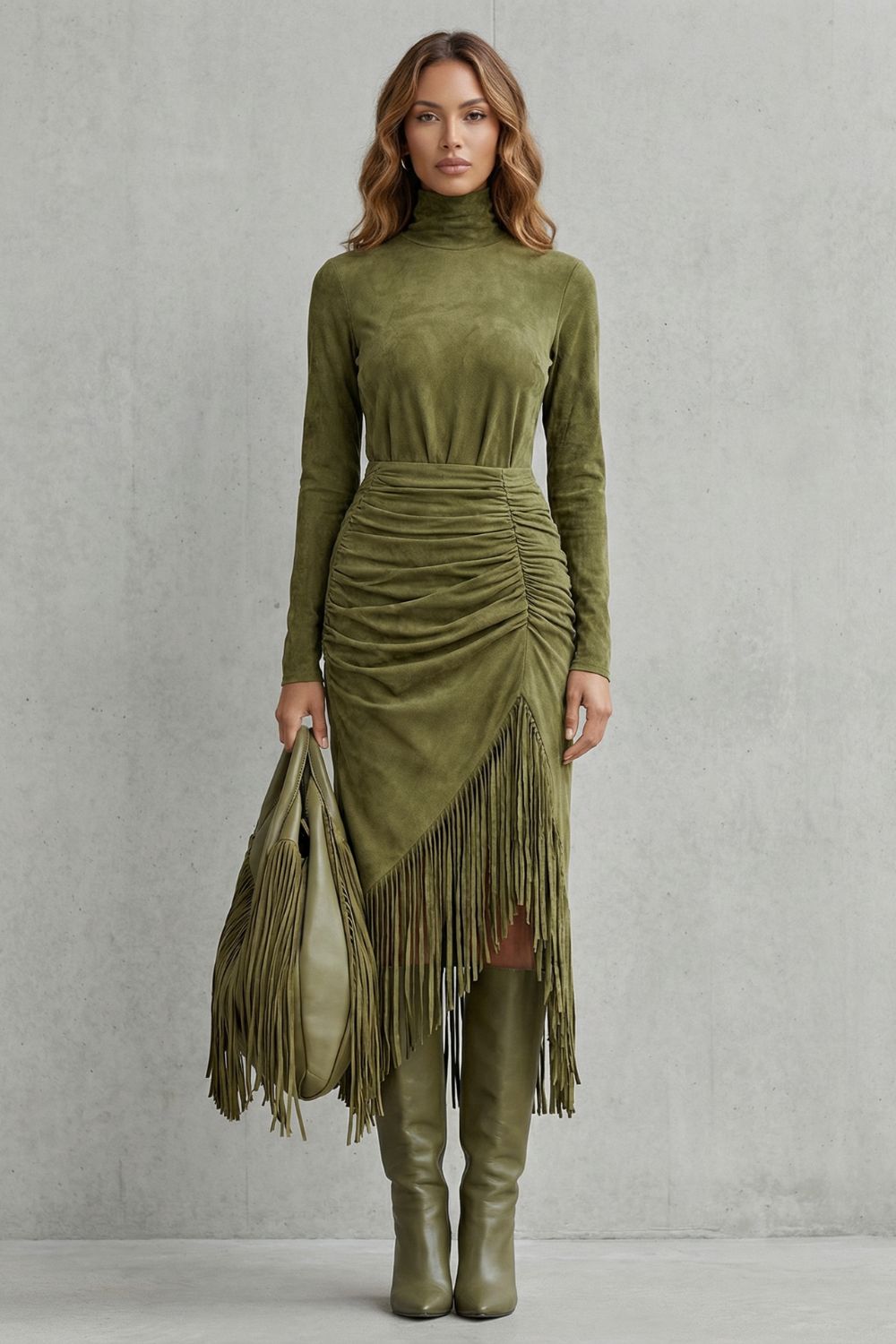 SOLÉNA | RUCHED FRINGE DETAIL – MIDI DRESS