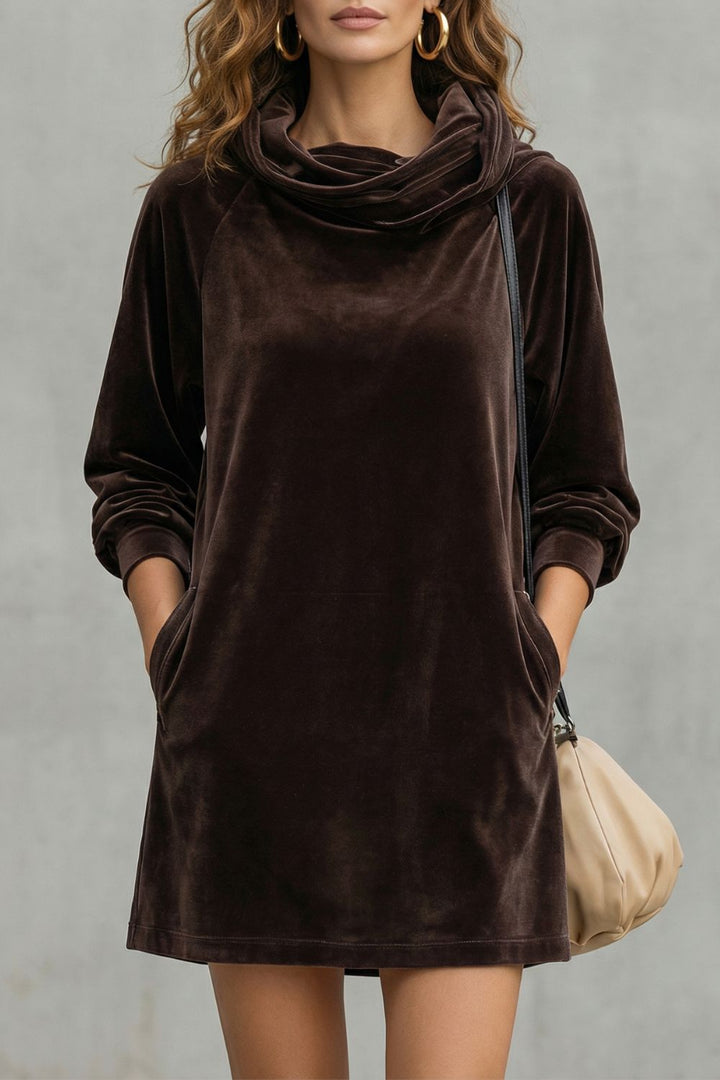MORENA | VELVET DRAPE COMFORT – COWL NECK MINI DRESS