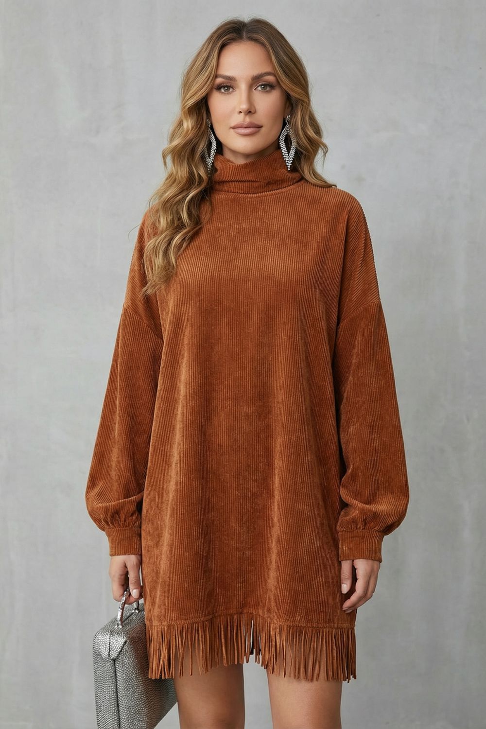 CASTELLAINE | FRINGED CHARM – TURTLENECK MINI DRESS