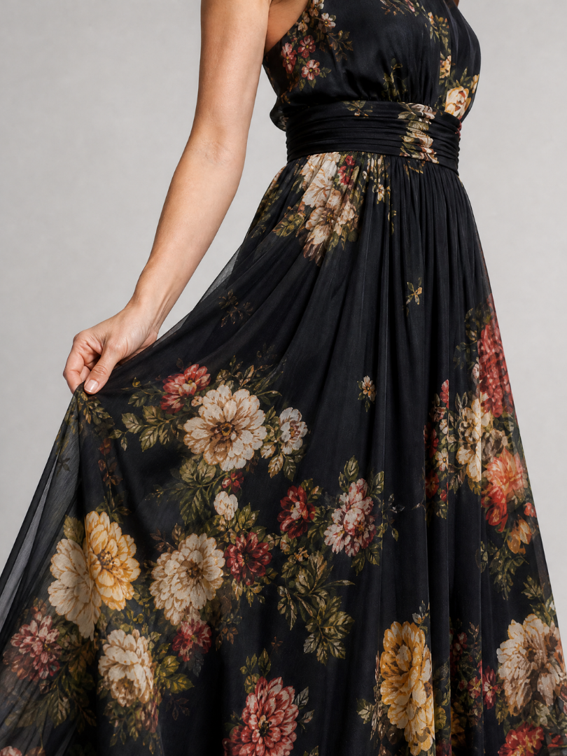 SIOR | FLORAL HALTER NECK MIDI DRESS